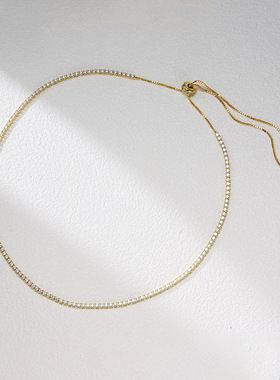 欧美跨境时尚s925纯银单排钻项链个性圆形2mm锆石网球锁骨链颈链