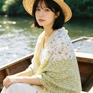 青柠小雏菊 文艺小清新旅游披肩棉麻围巾 海边云南泰国防晒薄丝巾