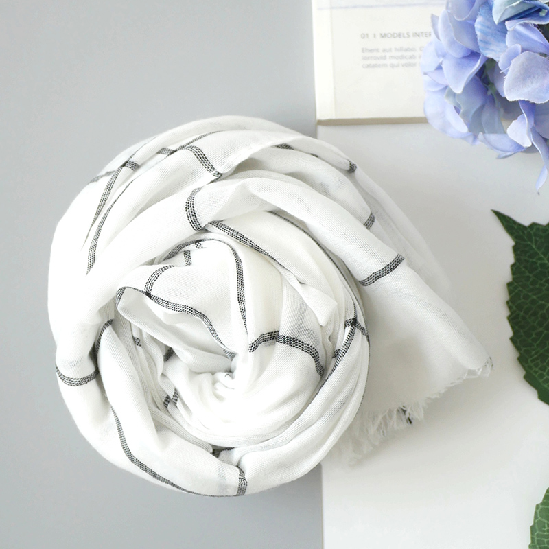 简单生活 黑白格子棉麻围巾 简约文艺格纹百搭春秋丝巾 夏季披肩