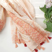 清新甜美春夏丝巾旅游薄披肩 2026新款 露浓花瘦 轻国风棉麻围巾女