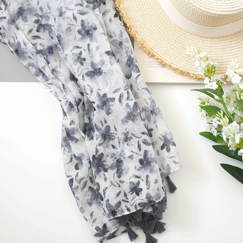 人间泥泞也有花朵 素色棉麻围巾女 温柔韩版碎花春秋丝巾旅游披肩