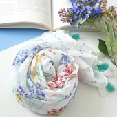 丝巾沙滩巾 甜美花朵春秋夏季 花开有时 小清新棉麻围巾防晒披肩女