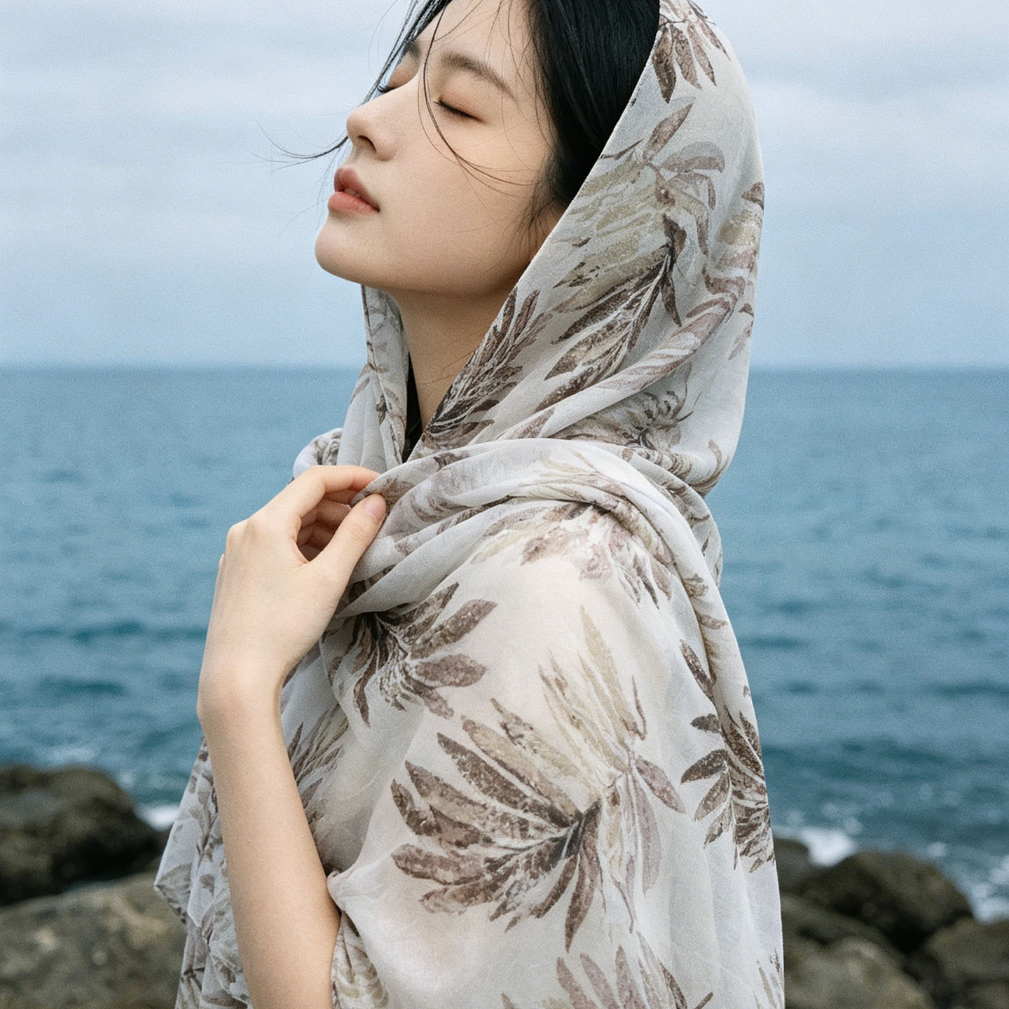 叶子 清冷故事感棉麻围巾 文艺气质素雅森系旅游遮阳丝巾薄款披肩