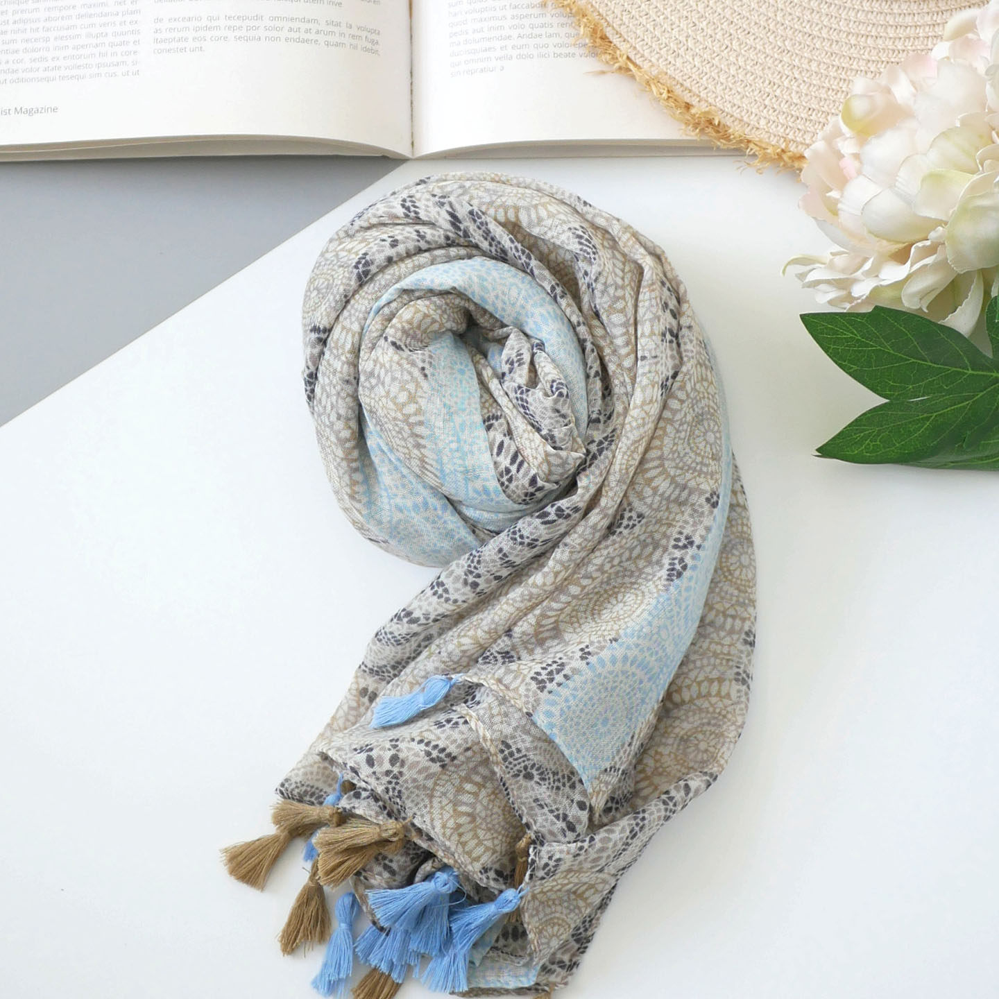 天在远方 素色几何棉麻围巾 2025年新款民族风旅游丝巾空调薄披肩