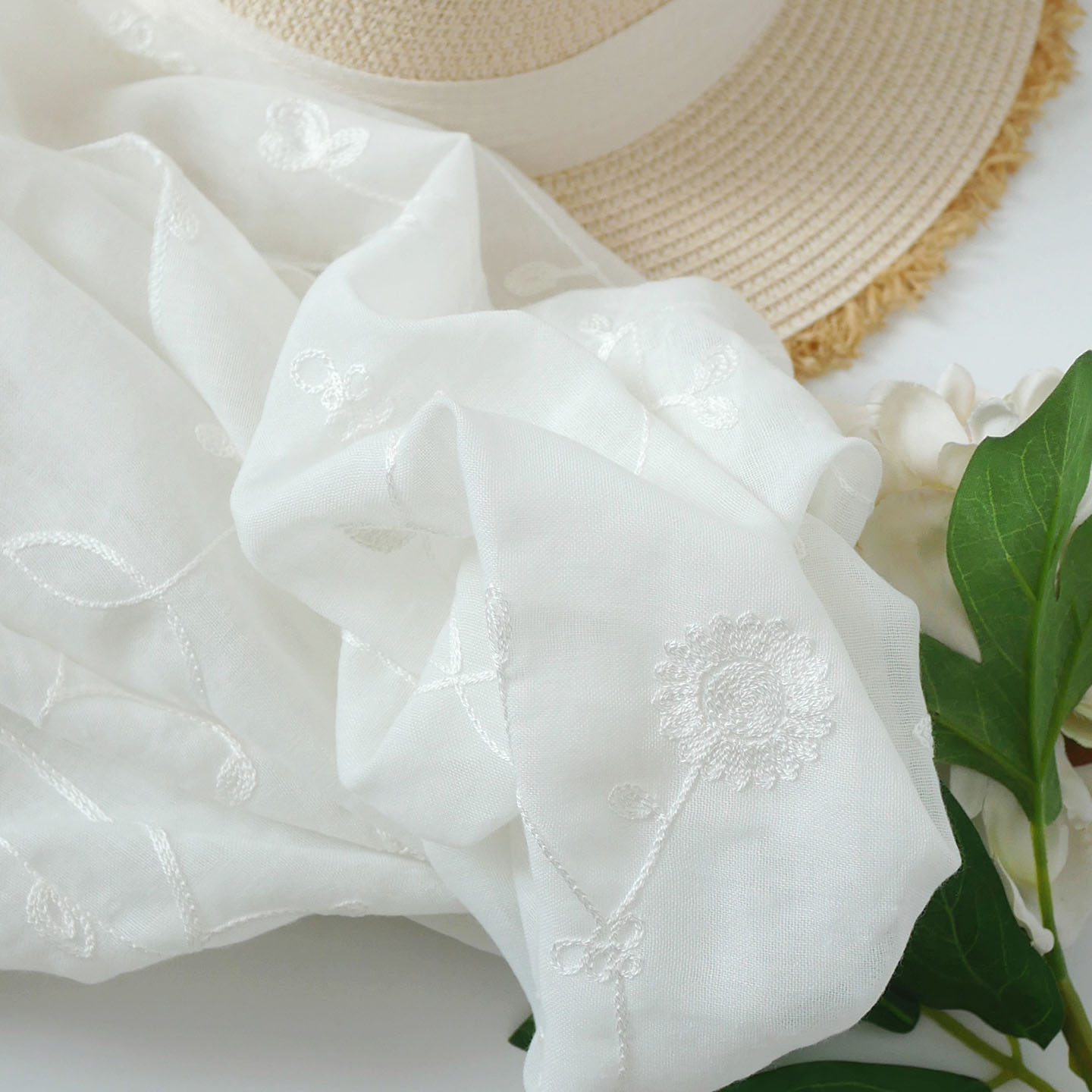 梨花先雪，白色刺绣，围巾披肩