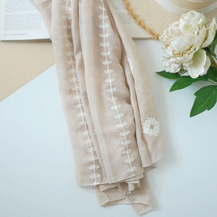 风的枝条 温柔刺绣棉麻围巾 遮阳披肩丝巾沙漠盐湖阿布扎比头巾