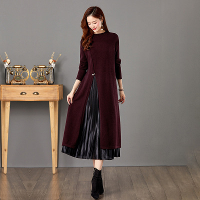 配大衣羊毛打底连衣裙女2025新款大码宽松秋冬高级针织毛衣长裙厚