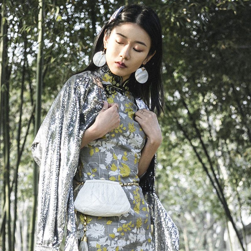 品尚华服优雅时尚格子高端日常淑女改良修身蕾丝中长款女旗袍古典