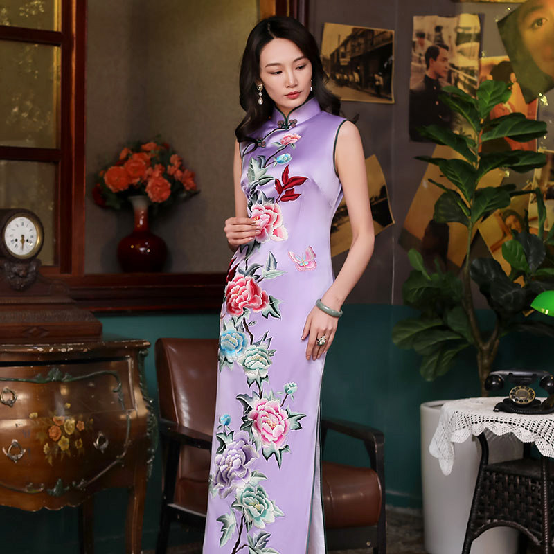 品尚华服精致复古高级旗袍裙长款手工旗袍优雅婚庆妈妈婆婆礼服年