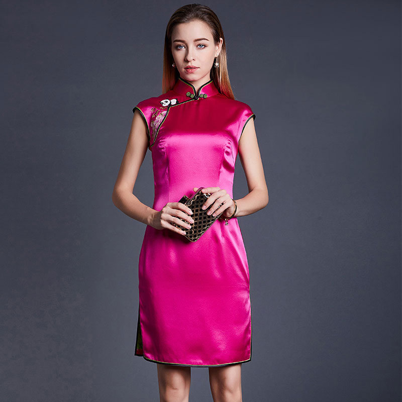 品尚华服定制绣花重磅真丝婚庆年轻款中式礼服女夏季改良旗袍少女