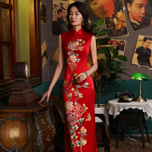 品尚华服重磅真丝精品定制婚礼服红色新娘中国风盘金绣长款女旗袍