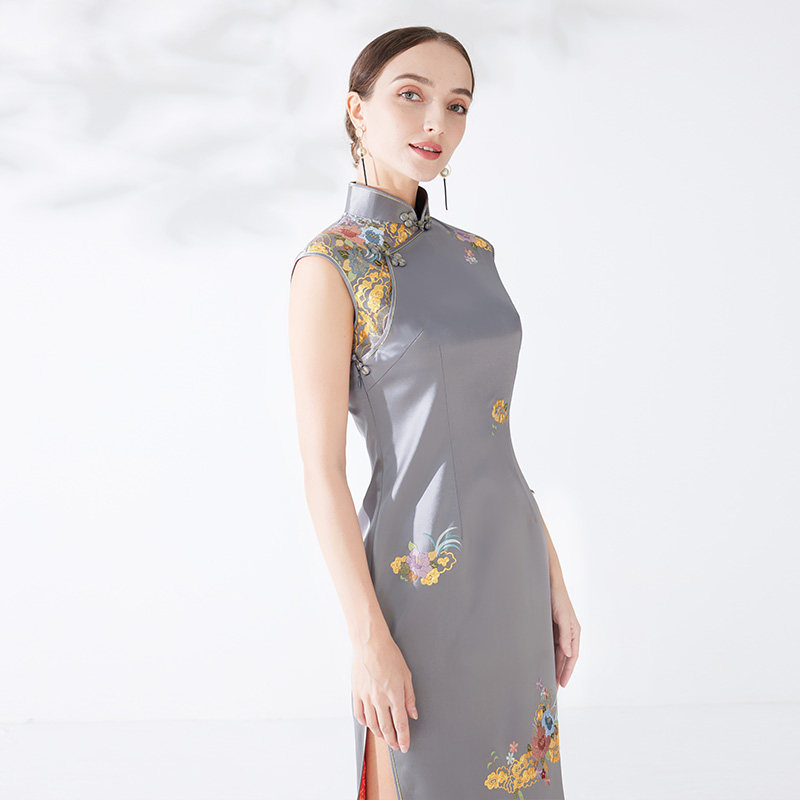 品尚华服复古晚宴旗袍刺绣真丝