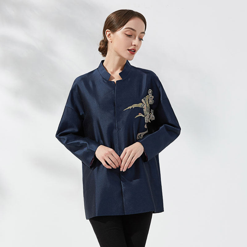绣花女装品尚华服中袖复古立领