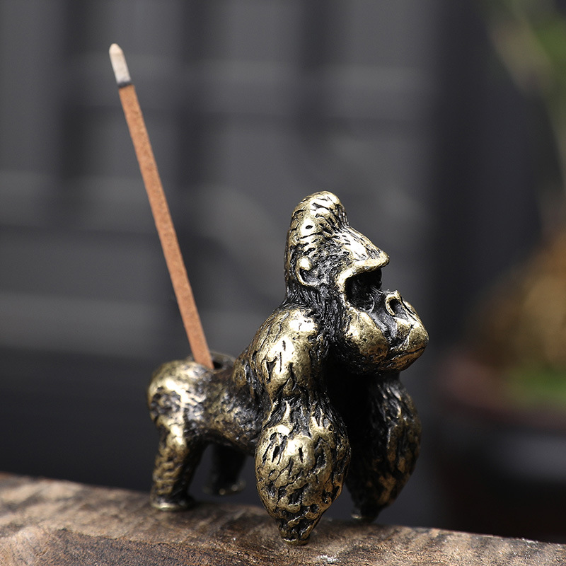 合金实心大猩猩金刚小摆件铜艺茶宠创意猴子手把件仿古老铜器批发