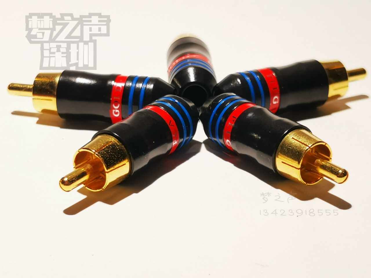 RCA插头纯铜镀金发烧频视频接线头莲花插头梅花头色差头AV视频头