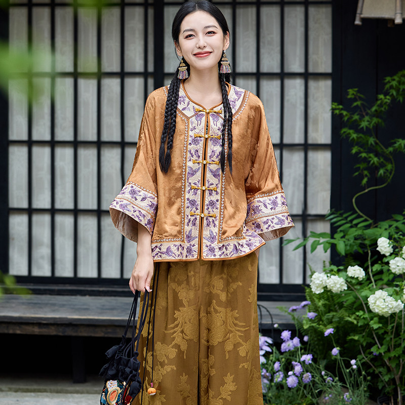 实拍新中式国风复古天丝提花盘扣大袖扣外套春夏季薄款防嗮上衣女