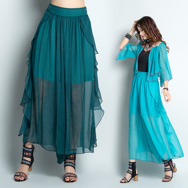 夏季复古民族风大码宽松不规则波浪边透气雪纺阔腿裤飘逸裙裤女裤|ruв категории Женская одежда, брюки, брюки - от Buy2taobao.com для оказания профессиональной услуги покупки агента Taobao