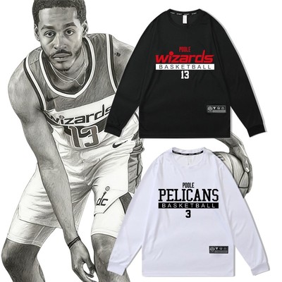 速干宽松美式篮球衣投篮训练服鹈鹕3号普尔运动健身长袖秋冬T恤