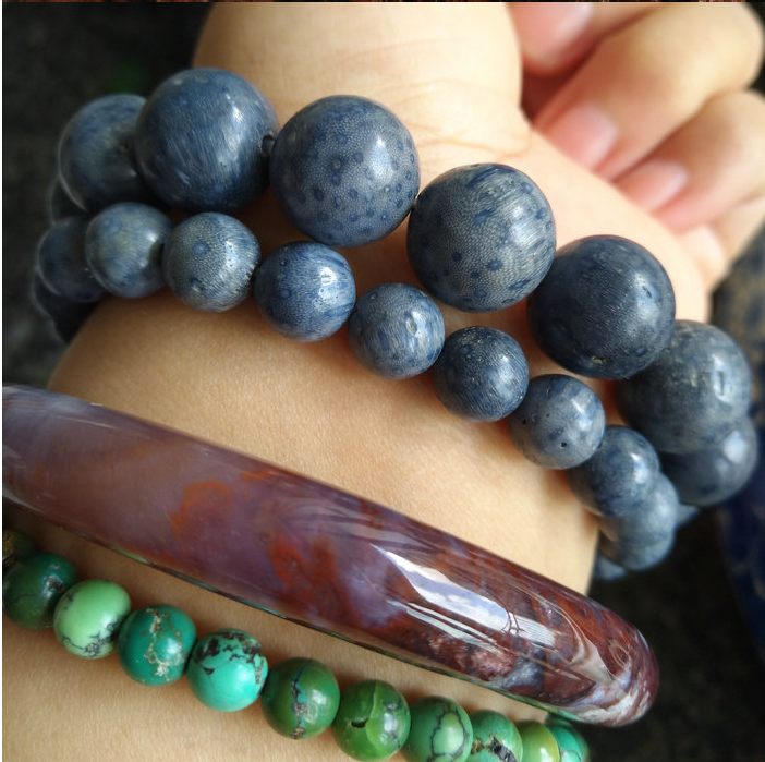 小乔珠宝天然印尼蓝珊瑚手链大小珠手串男女款礼单圈饰品古朴自然