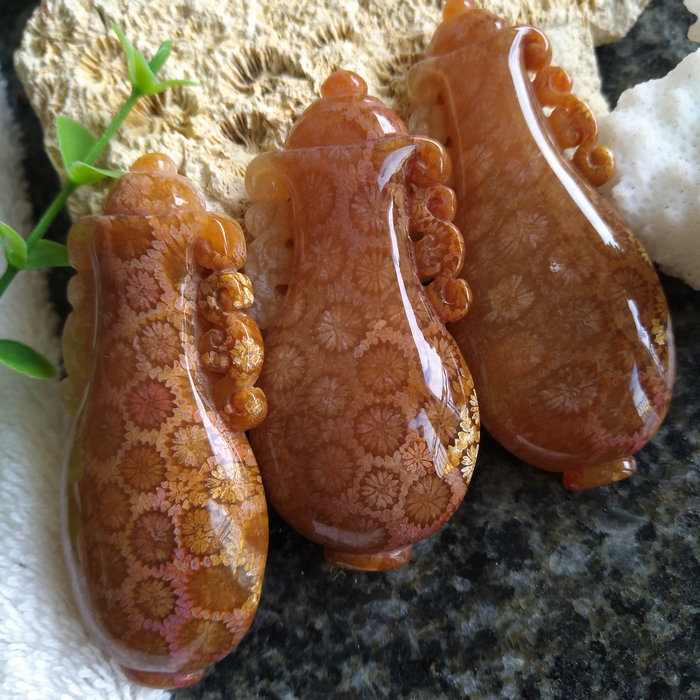 已结缘  天然印尼珊瑚玉吊坠大彩花精品花瓶平安项链手镯菊花原石