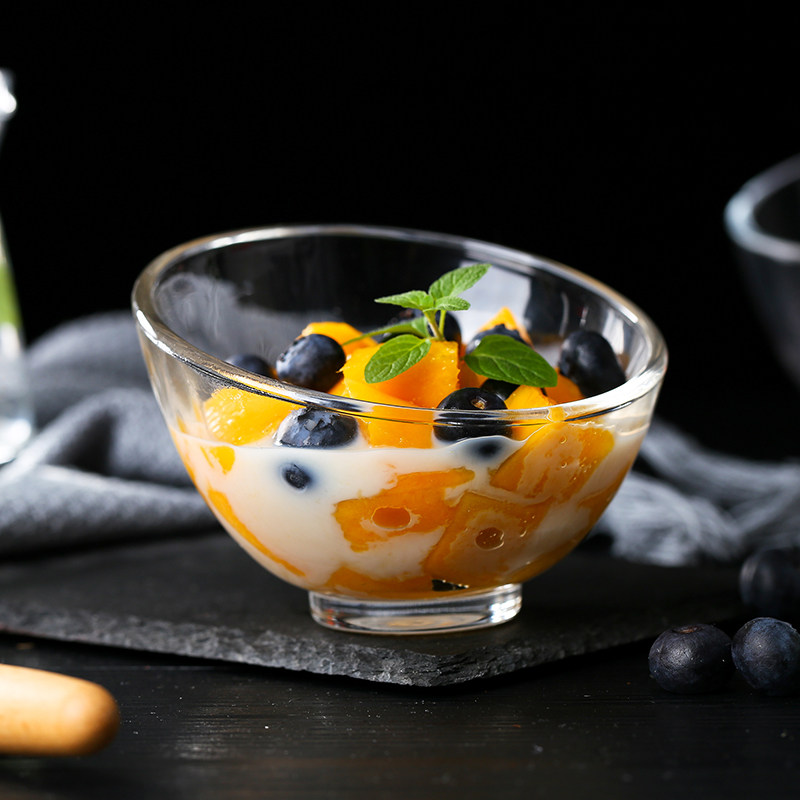 玻璃斜口碗沙拉碗透明酱料碗小号水果刨冰沙拉甜品雪糕小吃配菜碗
