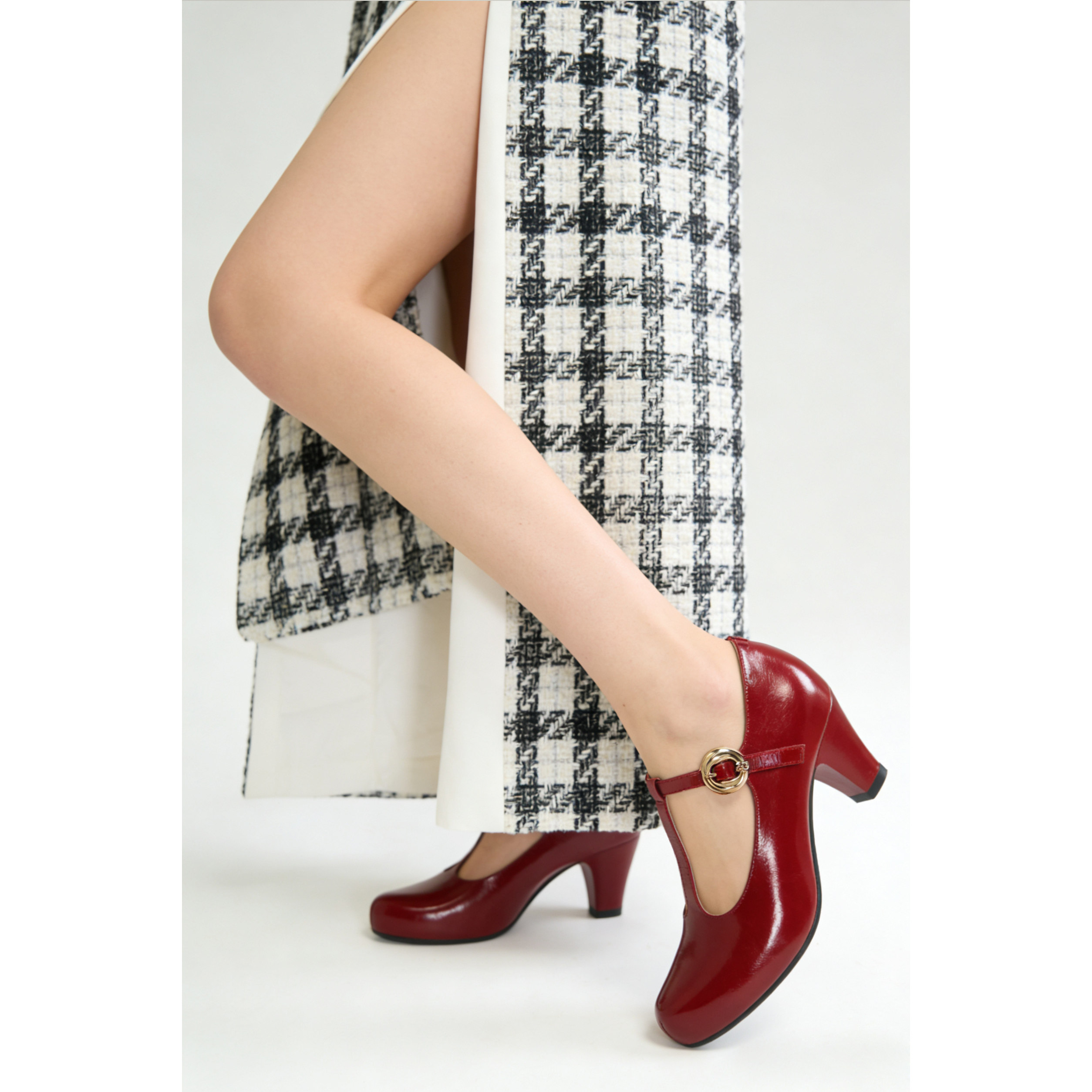 奈里法式优雅摩登口红高级牛皮质感中古40红色高跟鞋一字带玛丽珍,女鞋,玛丽珍鞋,淘宝优惠券,粉丝福利购,淘宝优惠卷