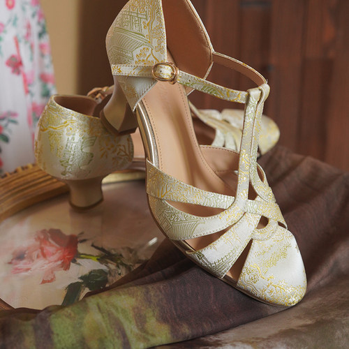 奈里民国复古中空包头玛丽珍凉鞋