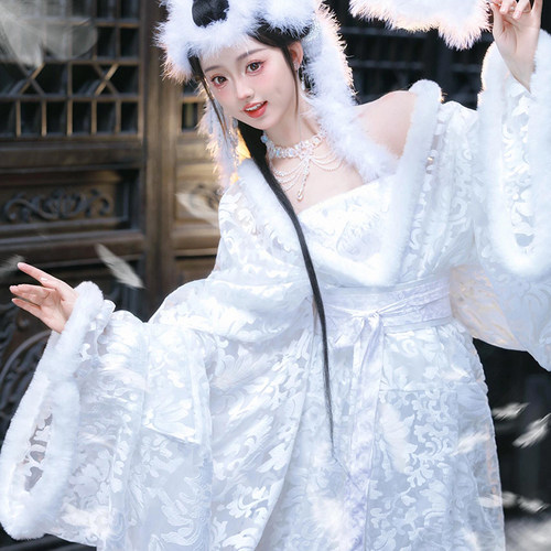 锦毛鼠古装汉服半透明提花优质面料外袍精灵公主嫦娥仙子飘逸长裙