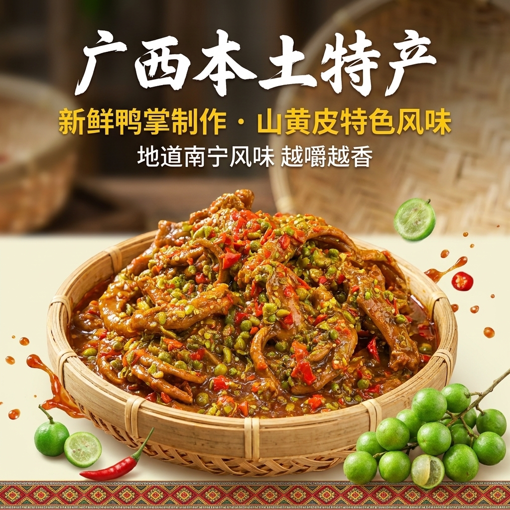 山黄皮鸭掌广西特产网红小吃酸辣鲜香野餐追剧宿舍卤味零食袋装