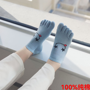 夏季 五指袜女士低腰分趾纯棉袜子吸汗排湿全棉卡通分趾袜子销量秋