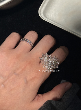 Annie Jewelry花团锦簇 小众清冷设计烟花串珠白水晶珍珠银珠戒指