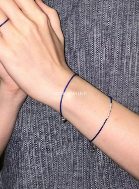 Annie Jewelry时尚新中式 精致简约925银1MM青金石碎银子串珠手链