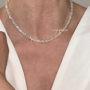 Annie Jewelry波光粼粼 清冷闪耀白水晶碎碎冰葫芦灯泡猫眼珠项链