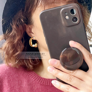 Annie Jewelry 时尚质感 渐变月牙字母C几何造型天然珍珠圆环耳环