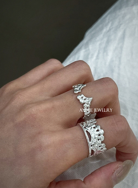 Annie Jewelry 精美复古 通体925纯银蕾丝花边造型开口可调节戒指