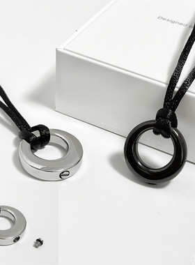 简约空心圆形香水瓶黑色项链男女亲人宠物骨灰纪念吊坠防水可打开