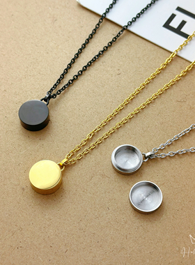 钛钢可刻字空心脐带乳牙嘎乌盒纪念宠物毛发亲人骨灰项链朱砂饰品