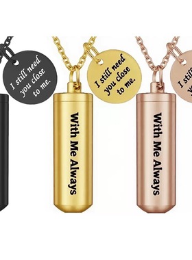 黑色圆柱吊坠纪念宠物亲人毛发骨灰项链男女可打开香水瓶朱砂饰品