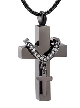 装骨灰的饰品钛钢十字架男士项链
