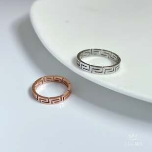 简约气质银长城纹闭口钛钢戒指女高级感蛇形配饰食指不掉色单身戒