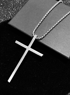 大十字架钛钢项链男简约百搭饰品