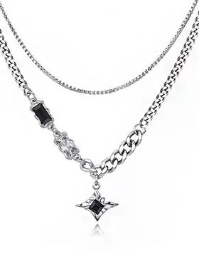 嘻哈轻奢小众同款芒星双层项链男士潮高级感百搭男女生卫衣链