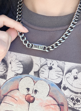 个性字母铭牌粗链钛钢项链男女潮