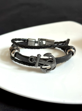 欧美风男士船锚手链帅气百搭配饰