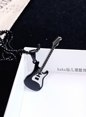 欧美钛钢黑色吉它项链男朋克饰品