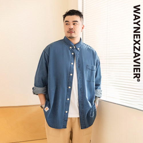 GEEEKPANDA翻领长袖休闲牛仔衬衫
