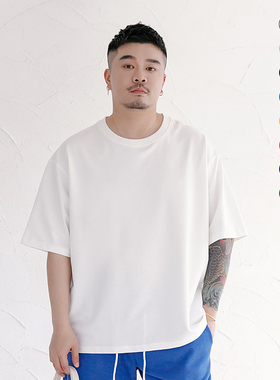 GEEEKPANDA大码短袖t恤男白色夏季圆领重磅加肥加大胖子潮牌7911