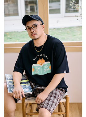 250gGEEEKPANDA加肥加大宽松大码男夏圆领卡通印花抗变形T恤9383