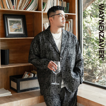 GEEEKPANDA大码加肥加大宽松翻驳领肌理提花时尚西装西服男9143
