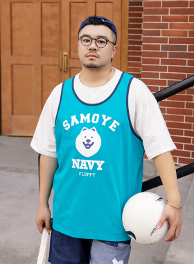 GEEEKPANDA加肥加大宽松大码男夏圆领包边卡通印花篮球背心9207